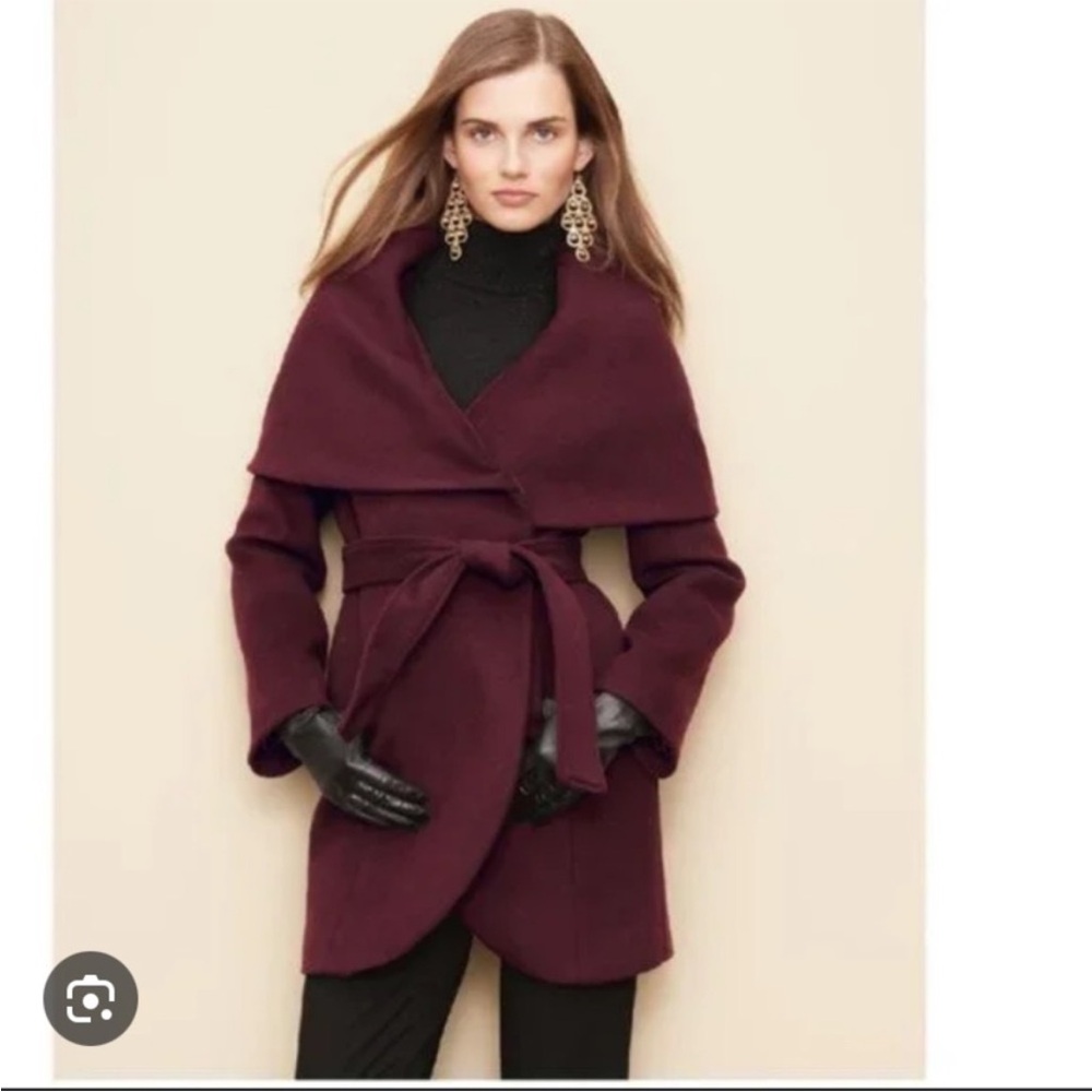 TAHARI Belted Burgundy Wrap Coat size XS